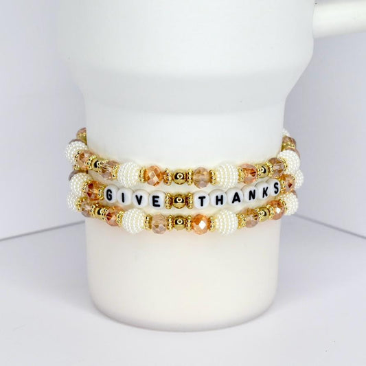 Give Thanks Bracelet Stack, Set of 3 Thanksgiving Bracelets