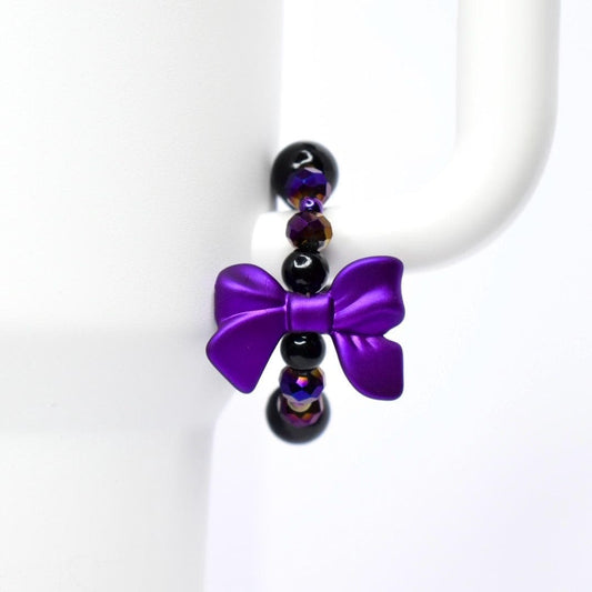 Purple Bow Tumbler Handle Bracelet with Black Pearl Accents