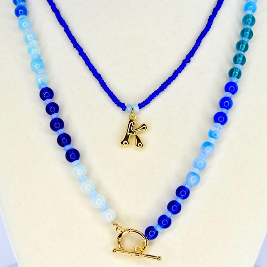Ocean Blues Initial Necklace Set - 2 Piece Set