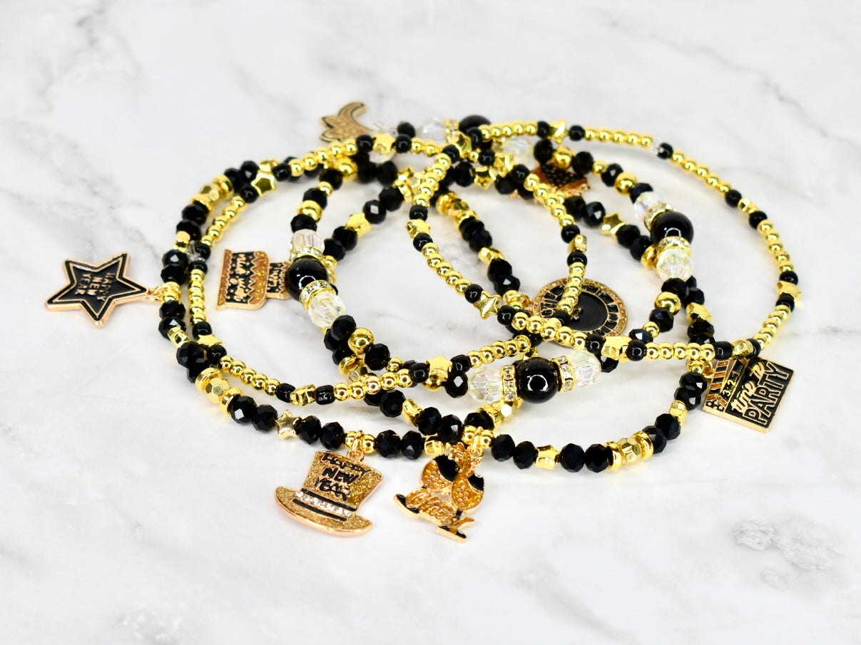 Happy New Year Black Honey Bracelet Stack - 5 Piece Set