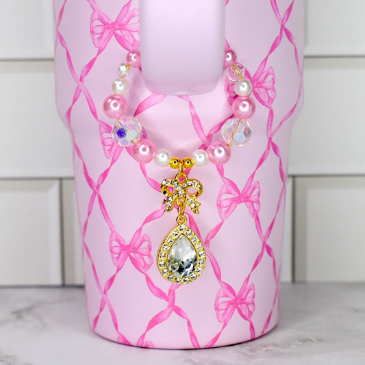 Pink Bow Tumbler Handle Bracelet with Magnetic Closure