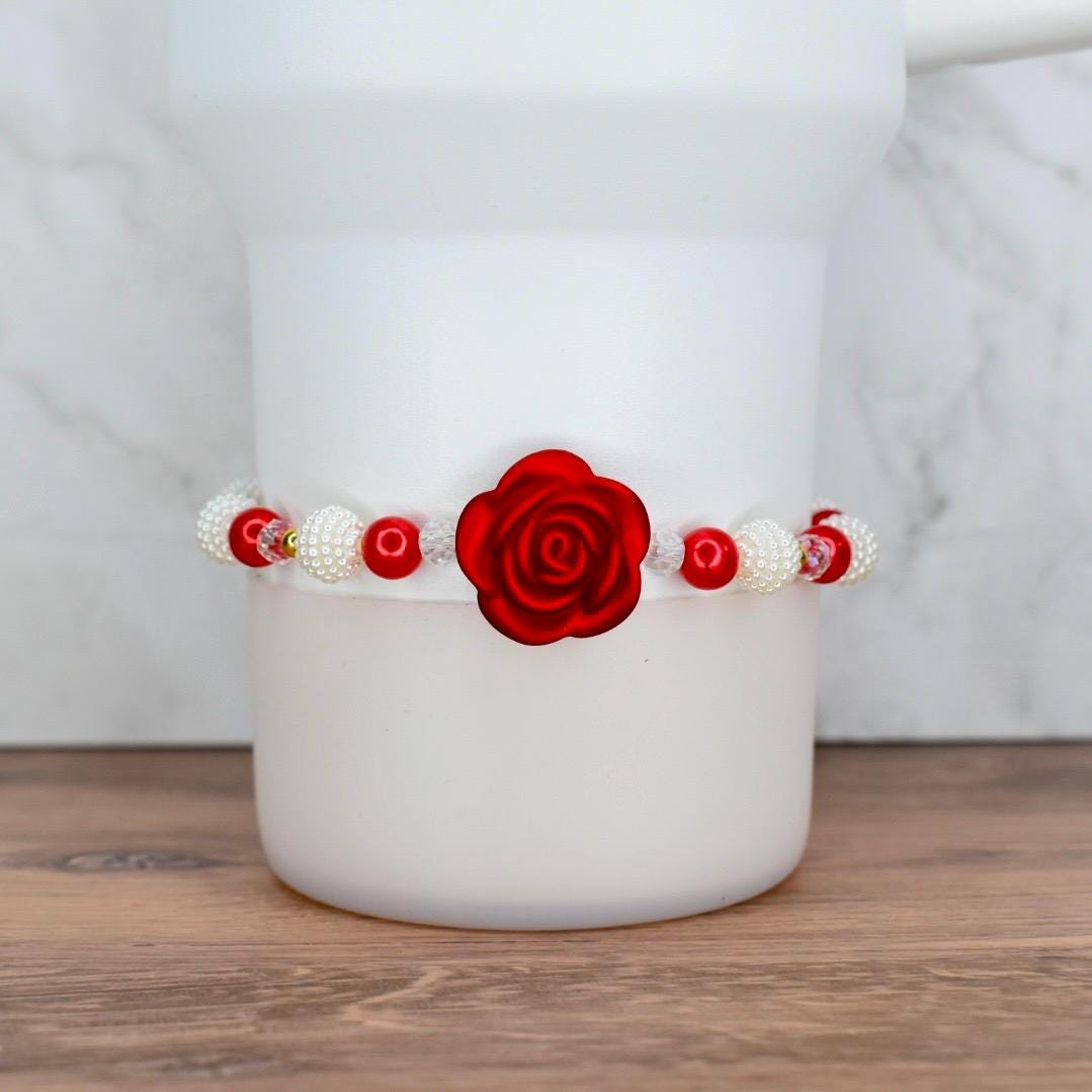 Red Rose Faux Pearl Bracelet