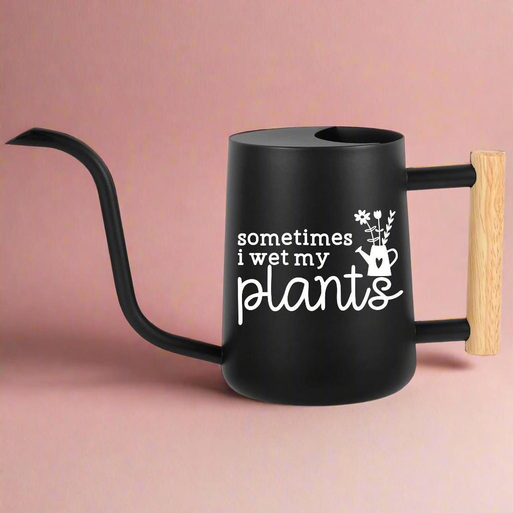 Personalized Metal Watering Can with Wood Handle - Sometimes I Wet My Plants