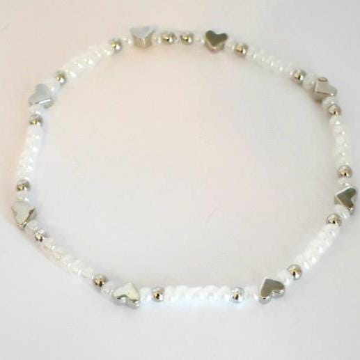 Tea Rose Tile Bracelet Collection: Peach Pink and Silver Beaded Bracelets