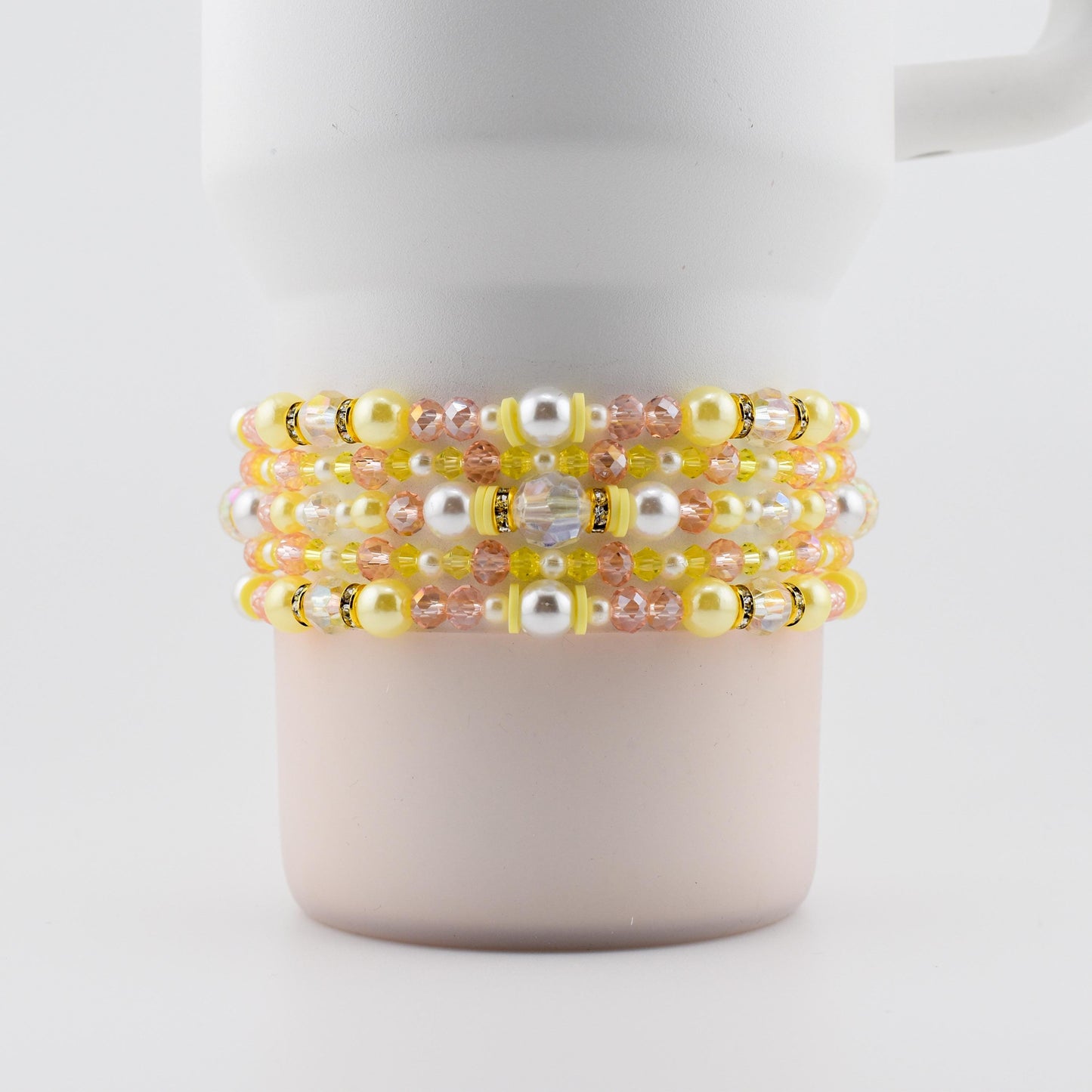 Keepsake Bracelet Collection — Yellow Pink and Pearl Beaded Bracelets