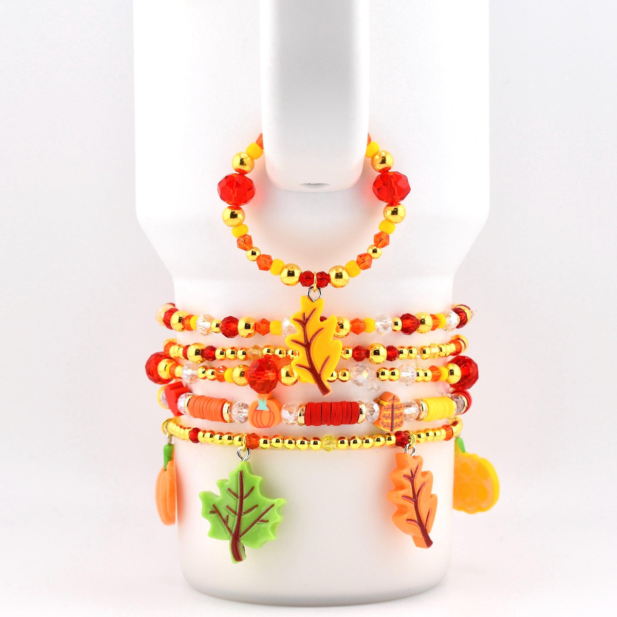 Fall Colored Tumbler Handle Charm - Leaf, Pumpkin & Acorn Design