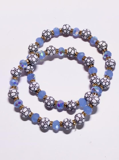 Sky Blue and Gold Soccer Bracelet Stack - 3 Piece Set