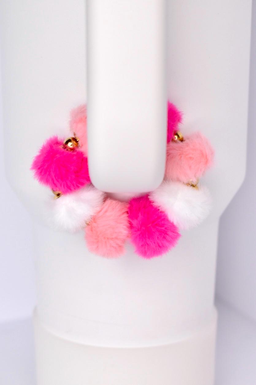 Pink Tumbler Handle Bracelet Beaded Pom Poms Cup Decor for Tumblers Handmade
