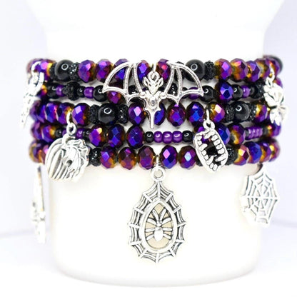 Purple and Black Gothic Halloween Charm Bracelet Stack of 5