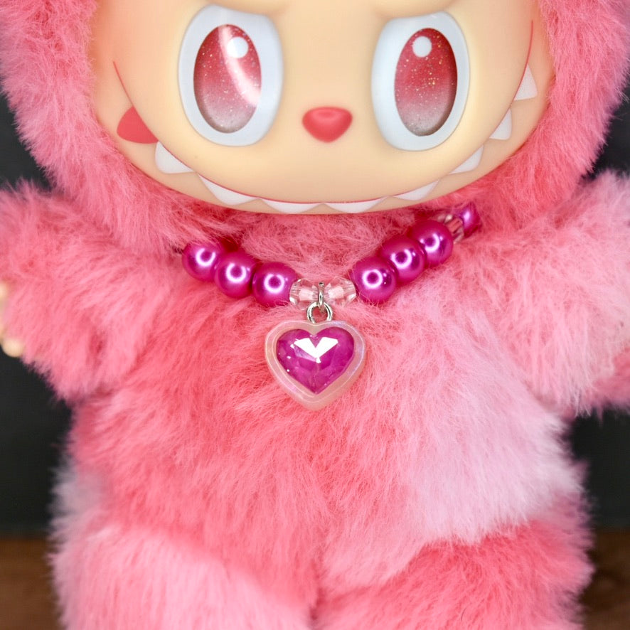 Hot Pink Heart Necklace for Labubu Dolls – Glam Sparkle