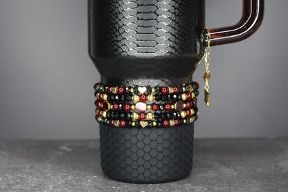 Luxe Garnet and Gold Bracelet Stack - 5 Piece Set