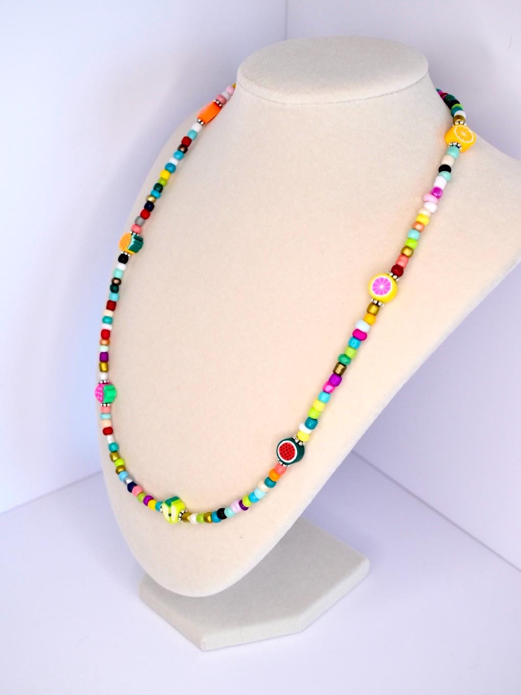 Colorful Fruit Beaded Necklace: Y2K Summer Festival Jewelry, Necklace for Layering