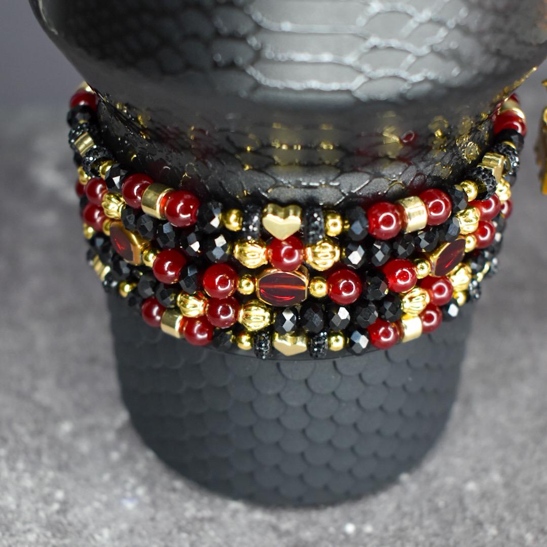 Luxe Garnet and Gold Bracelet Stack - 5 Piece Set