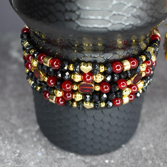 Luxe Garnet and Gold Bracelet Stack - 5 Piece Set