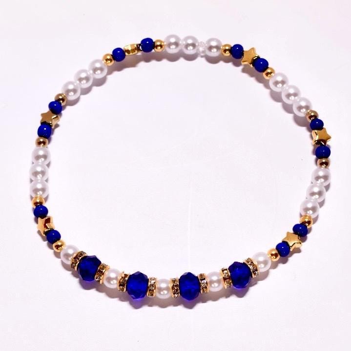 Hanukkah Bracelet Stack: Blue, White & Gold Beaded Festival of Lights