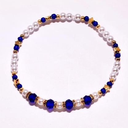 Hanukkah Bracelet Stack: Blue, White & Gold Beaded Festival of Lights