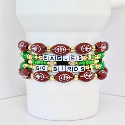Philadelphia Eagles Kelly Green Football Bracelet Stack - 5 Piece Set