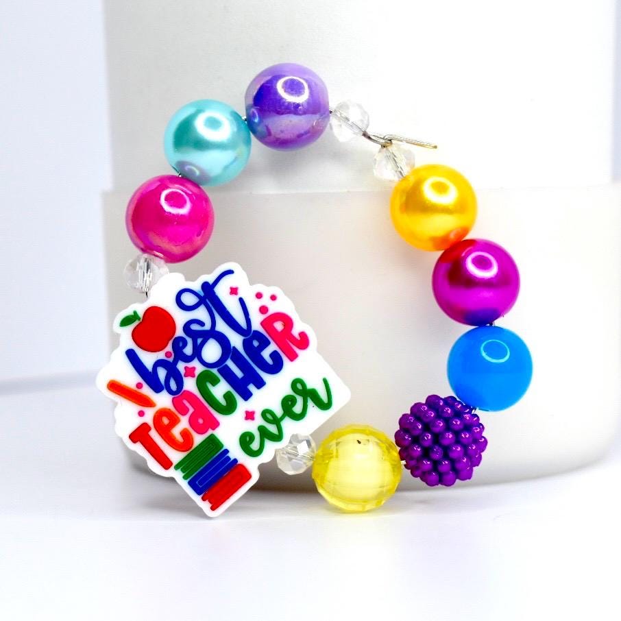 Teacher Appreciation Tumbler Charm: Colorful Bead Handle Bracelet