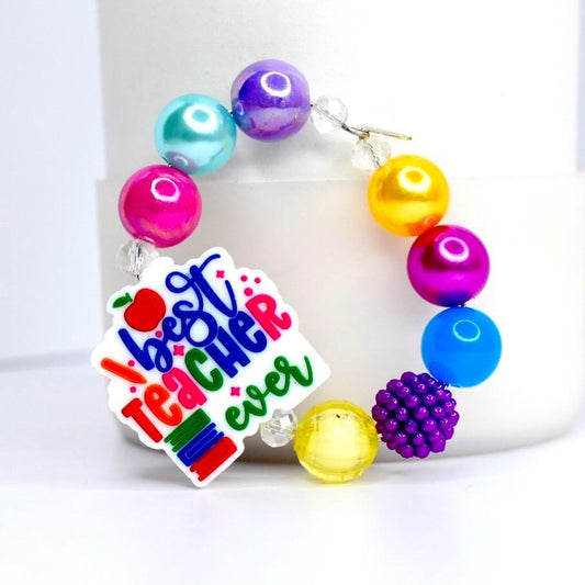 Teacher Appreciation Tumbler Charm: Colorful Bead Handle Bracelet