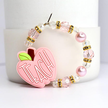 Teacher Tumbler Handle Charm: Pink Apple Charm with Gold Accents