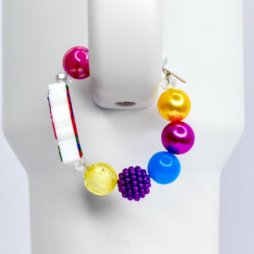 Teacher Appreciation Tumbler Charm: Colorful Bead Handle Bracelet