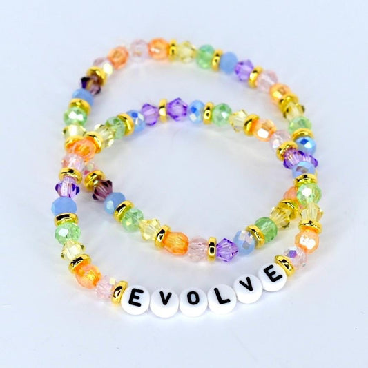 Colorful Beaded Bracelet Set: Pastel Crystal and Gold Accents