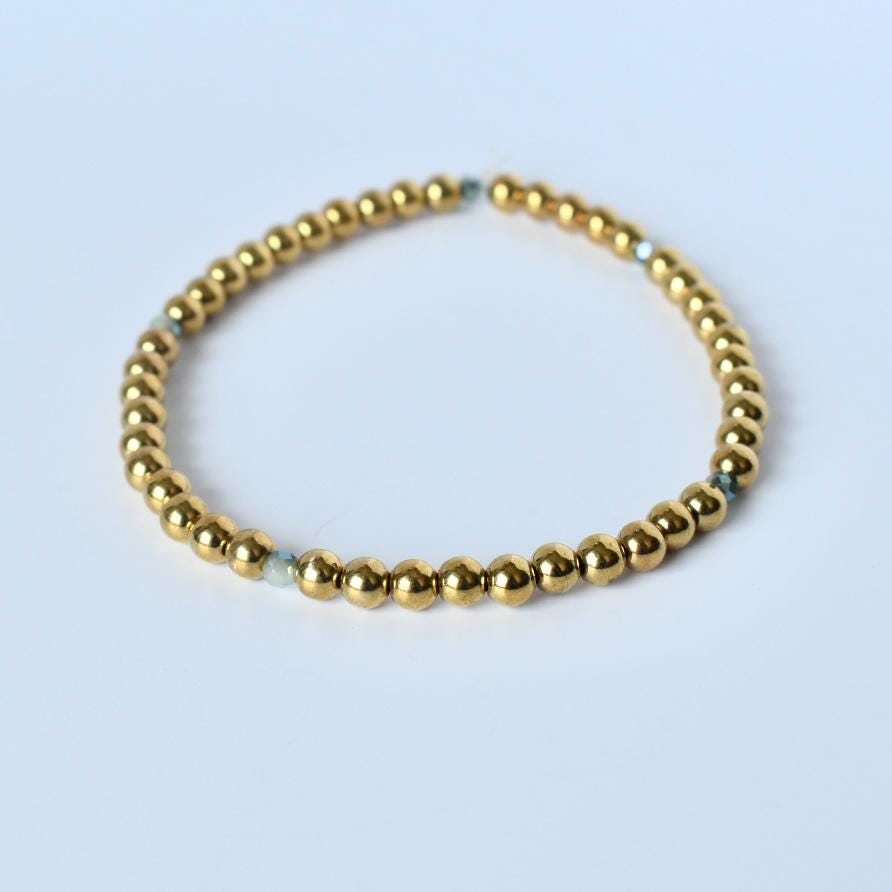 Sage Grey Bracelet Stack with Gold Accents - 3 Piece Set