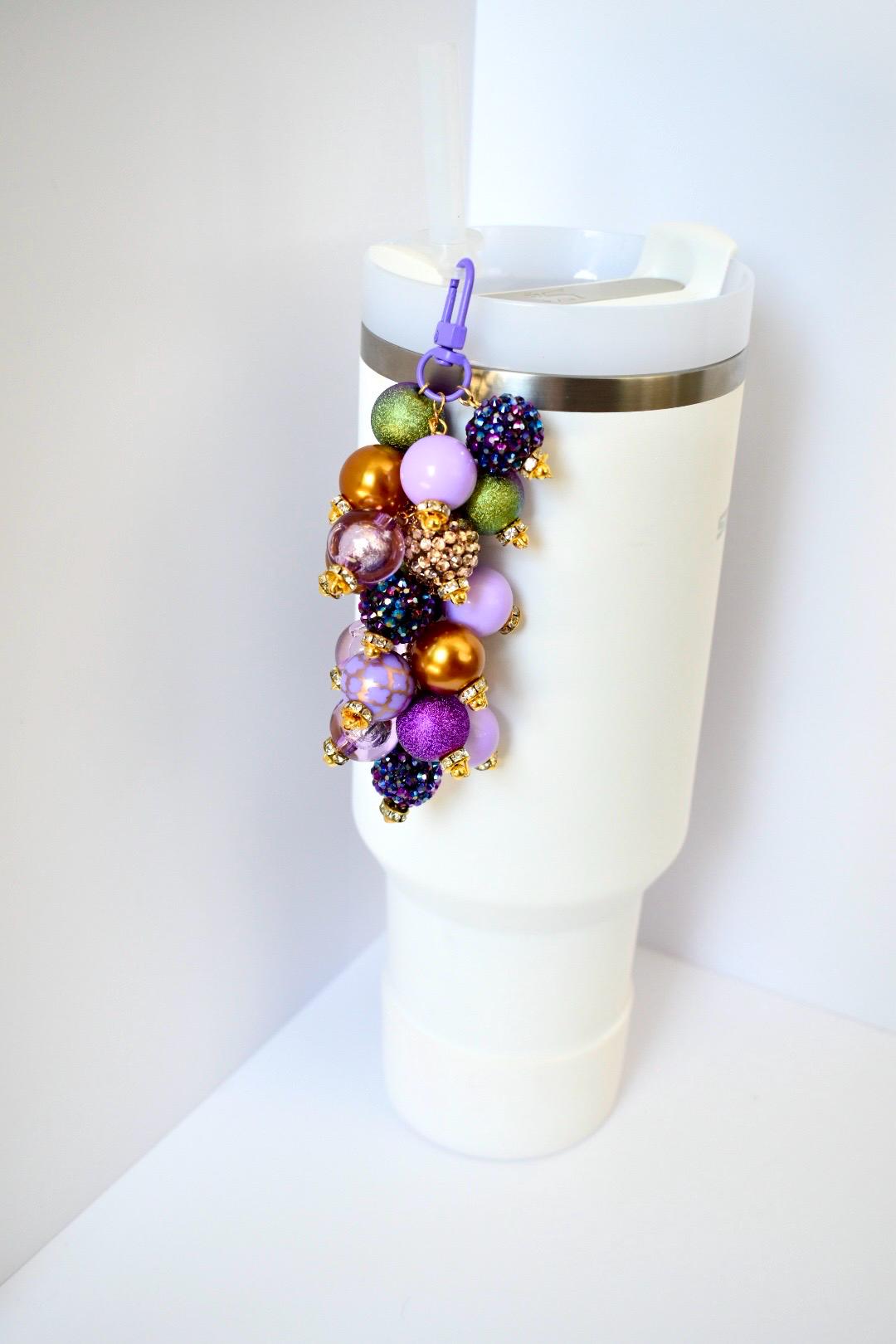 Purple and Gold Beaded Tumbler Straw Charm