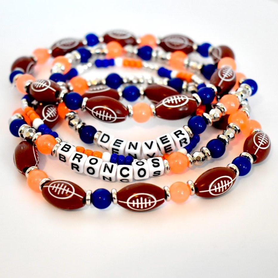 Denver Broncos Football Bracelet Stack - 5 Piece Set