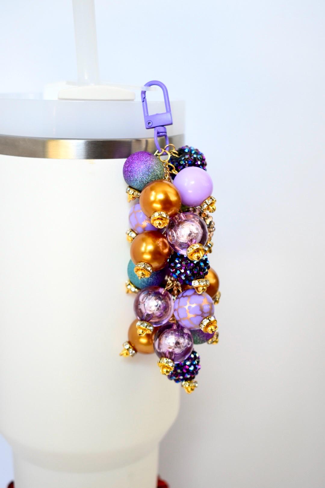 Purple and Gold Beaded Tumbler Straw Charm