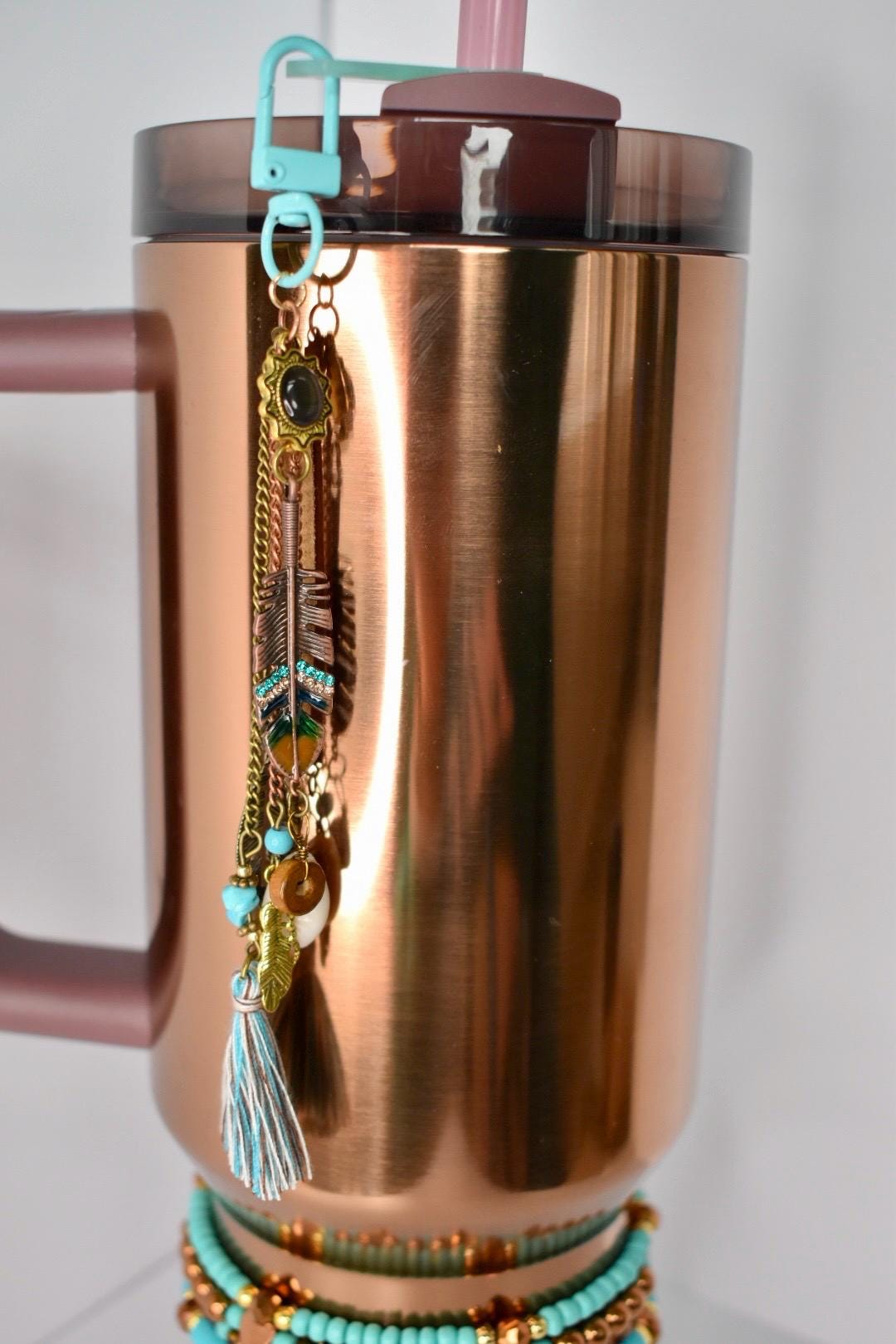 Boho Tumbler Straw Charm: Turquoise, Copper & Rose Gold