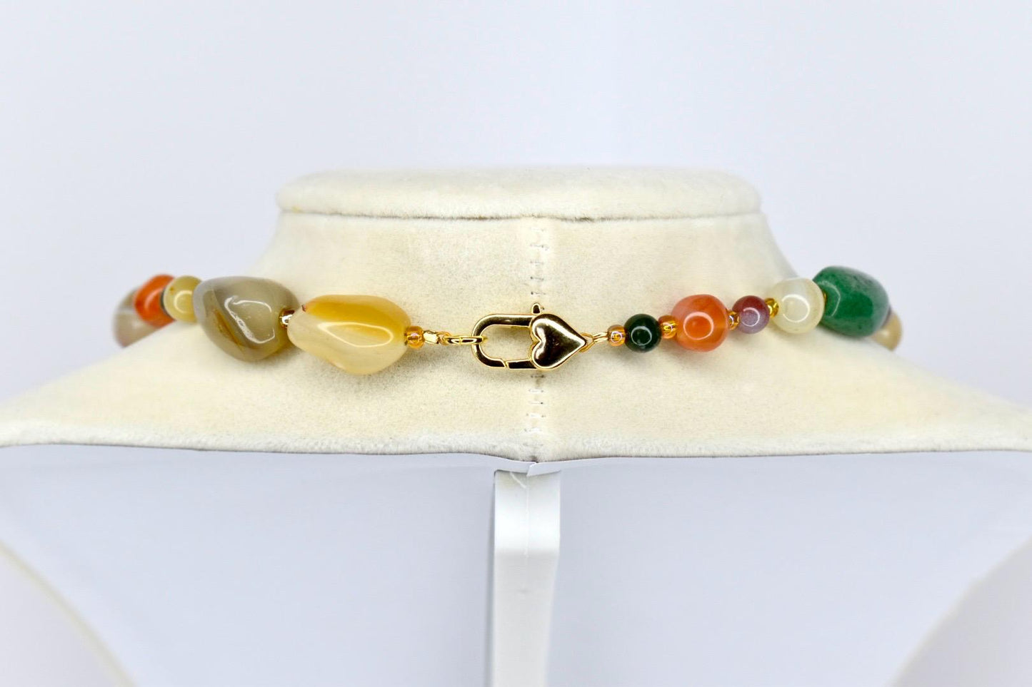 Natural Stone Beaded Necklace with Gold Accents