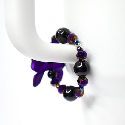 Purple Bow Tumbler Handle Bracelet with Black Pearl Accents
