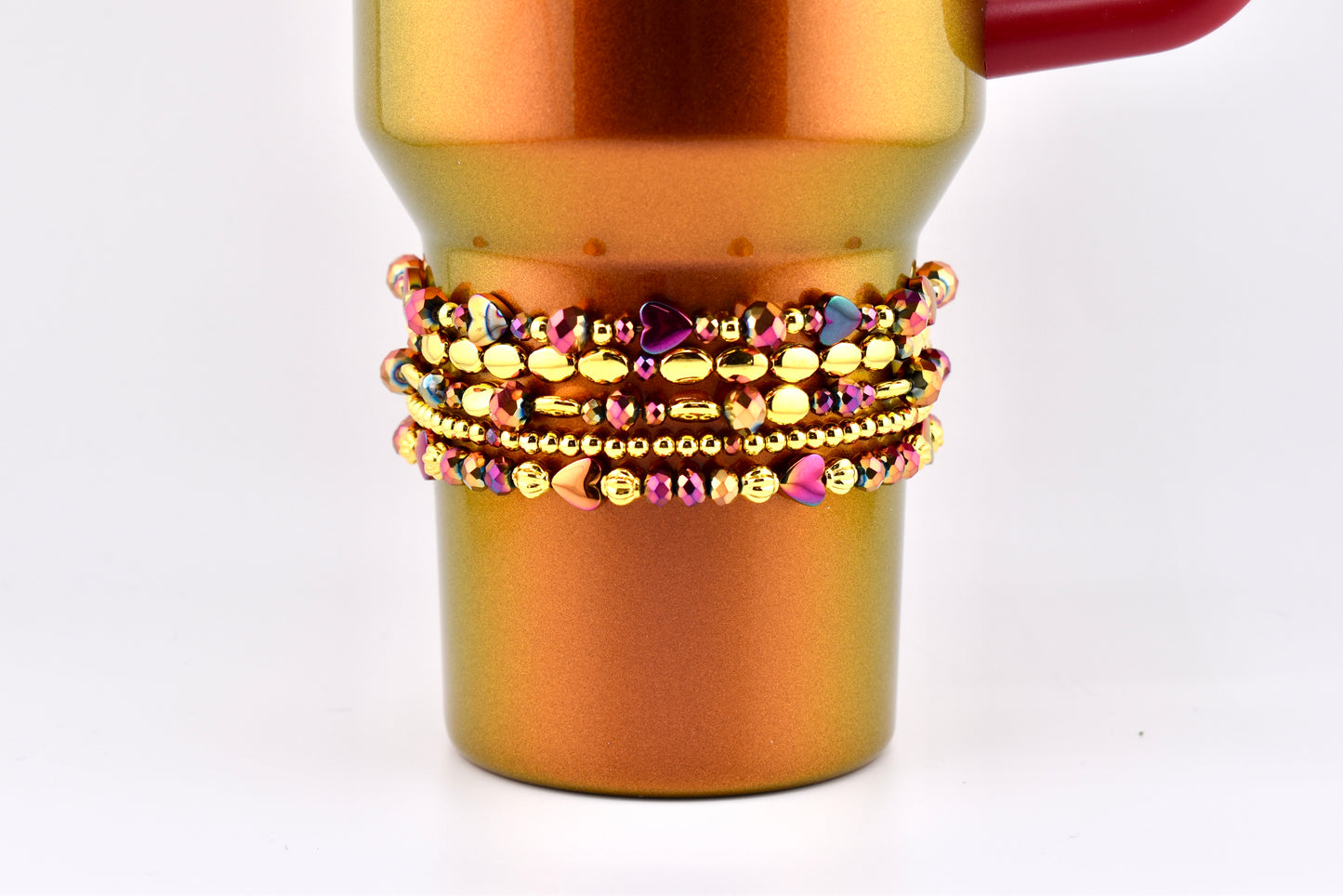 Country Gold Bracelet Collection - Dark Red and Gold Iridescent Beaded Bracelets