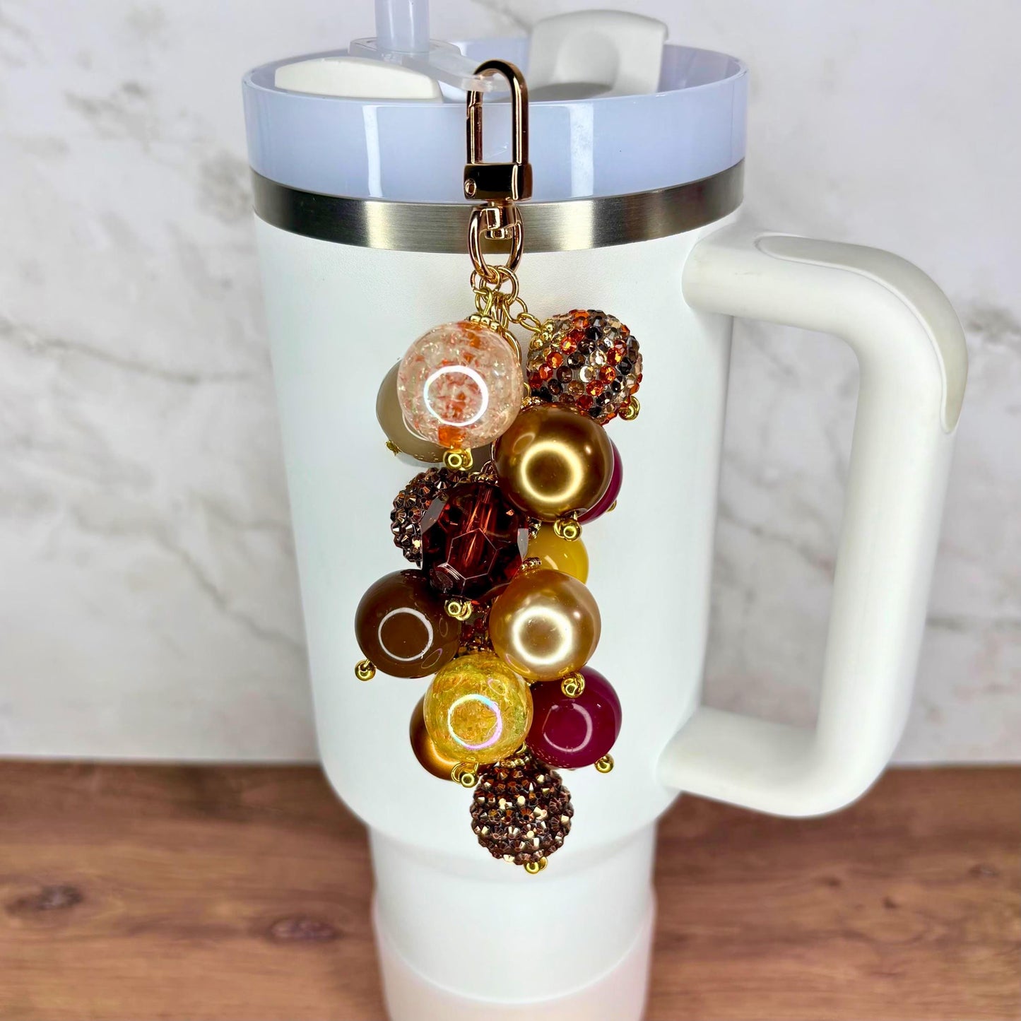 Fall Tumbler Straw Bauble Charm: Bronze, Brown, Beige, Yellow, and Maroon Beads