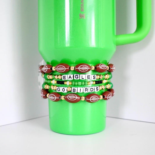 Philadelphia Eagles Kelly Green Football Bracelet Stack - 5 Piece Set