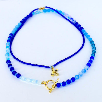 Ocean Blues Initial Necklace Set - 2 Piece Set