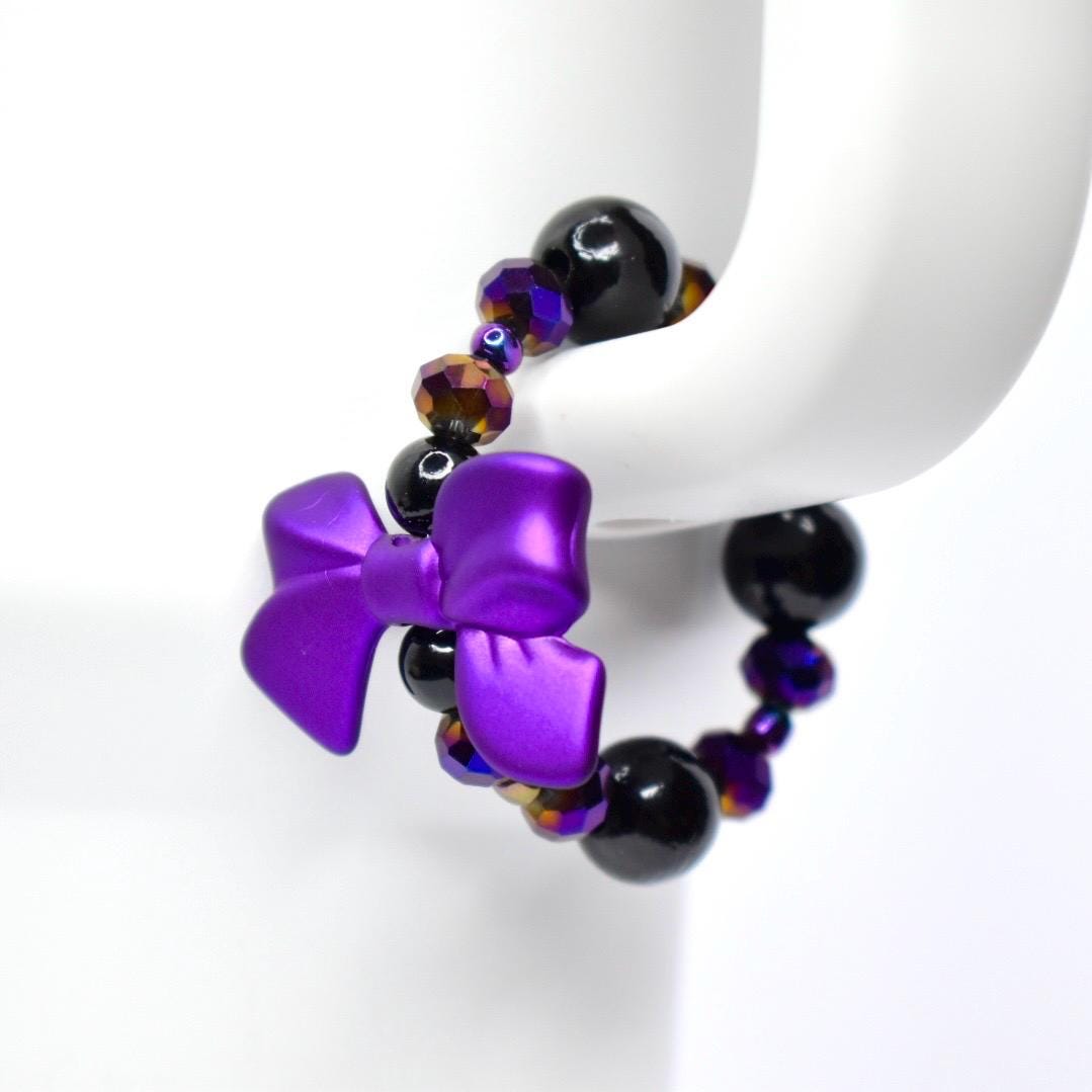 Purple Bow Tumbler Handle Bracelet with Black Pearl Accents