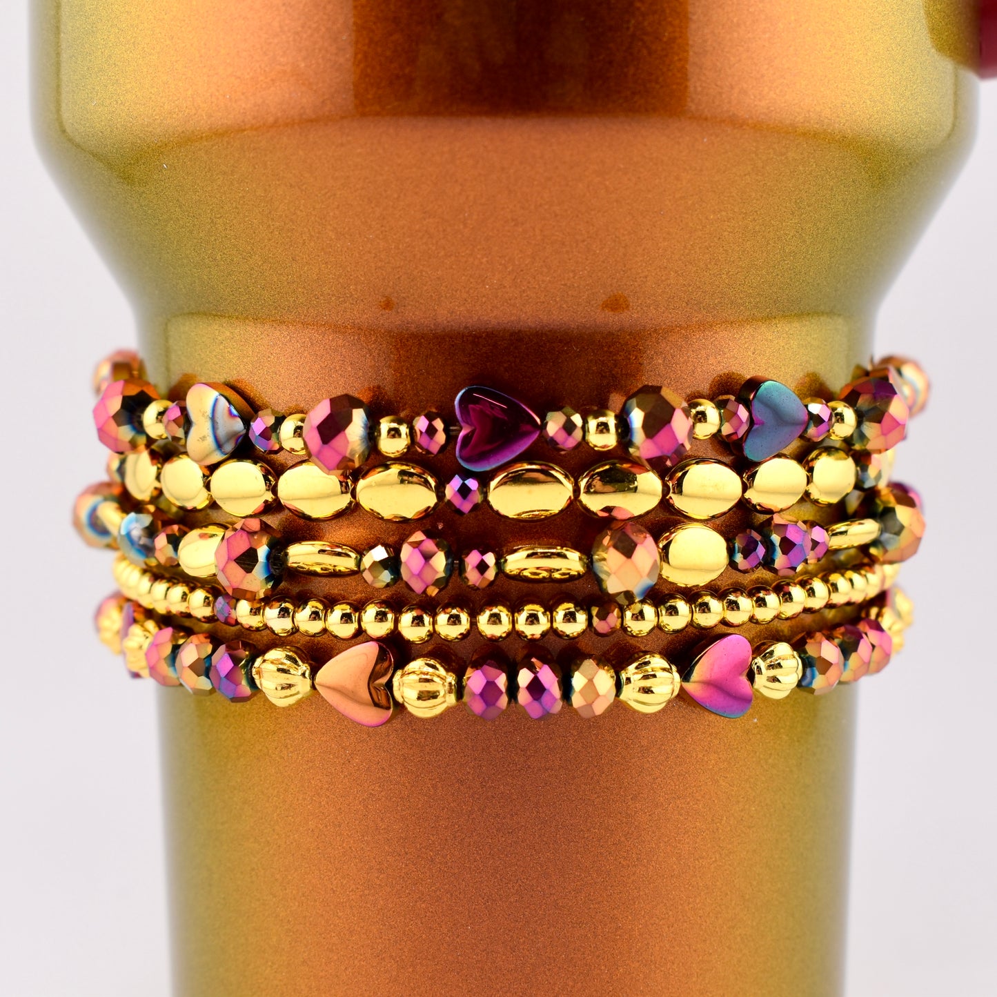 Country Gold Bracelet Collection - Dark Red and Gold Iridescent Beaded Bracelets
