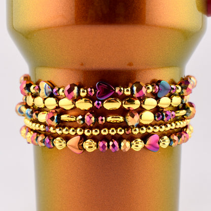 Country Gold Bracelet Collection - Dark Red and Gold Iridescent Beaded Bracelets
