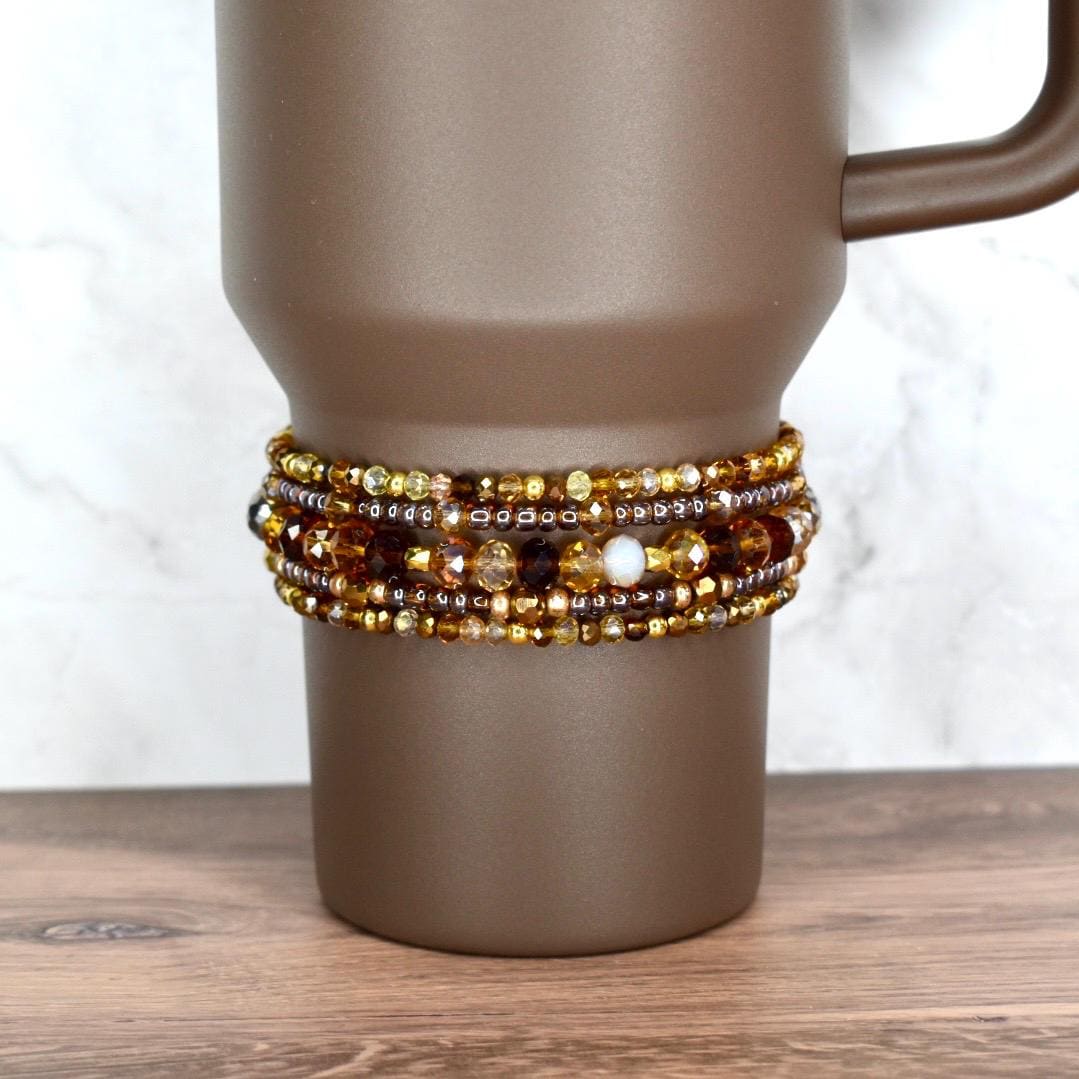 Amber, Brown and Gold Bracelet Stack - 5 Piece Set