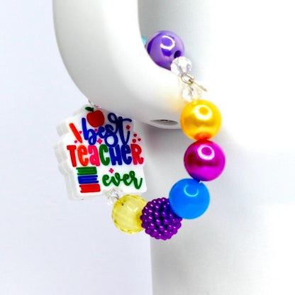 Teacher Appreciation Tumbler Charm: Colorful Bead Handle Bracelet