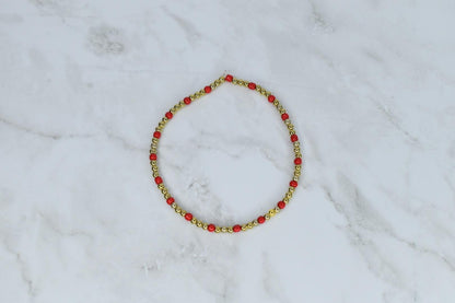 Cherry Charm Bracelet Stack: Red, White & Gold Beaded 5 Piece Set