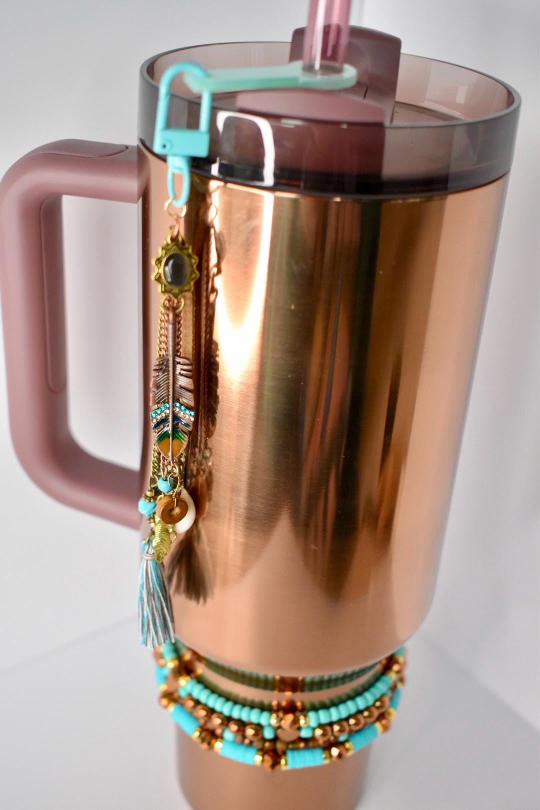Boho Tumbler Straw Charm: Turquoise, Copper & Rose Gold