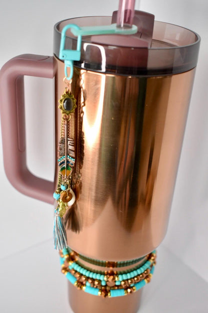 Boho Tumbler Straw Charm: Turquoise, Copper & Rose Gold