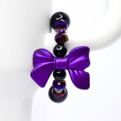 Purple Bow Tumbler Handle Bracelet with Black Pearl Accents