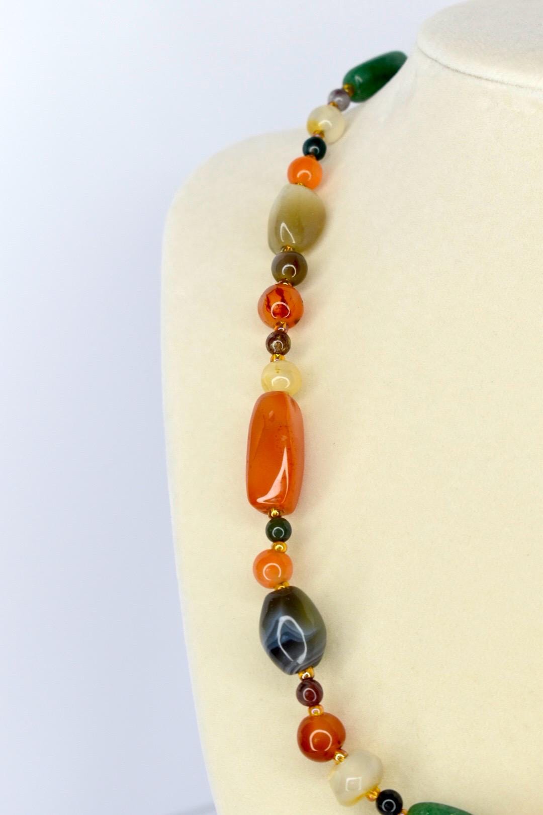 Natural Stone Beaded Necklace with Gold Accents