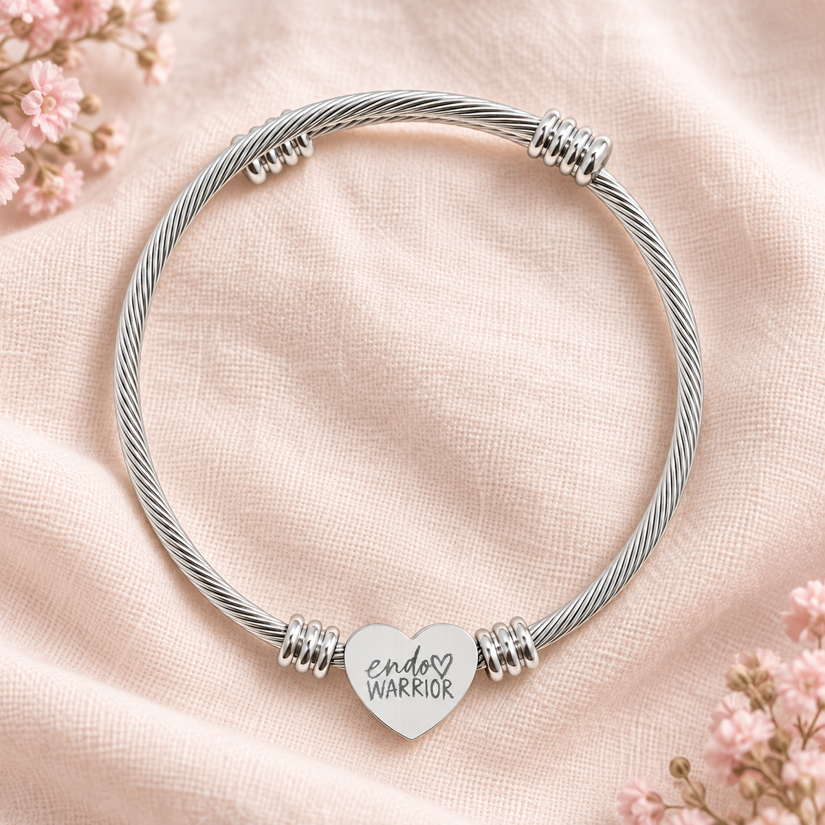 Endo Warrior Engraved Heart Cuff Bracelet