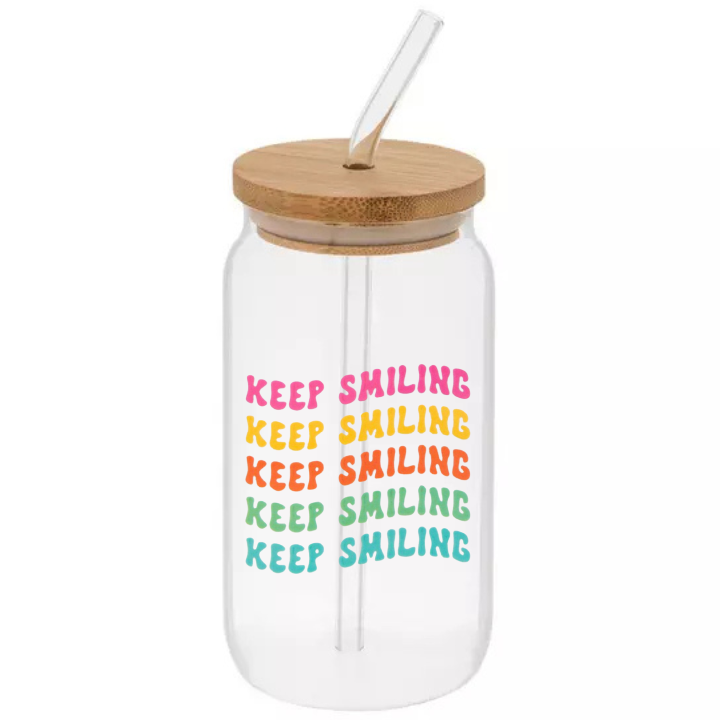 Glass Can Sipper Cup with Straw Charm, Bamboo Lid, and Glass Straw