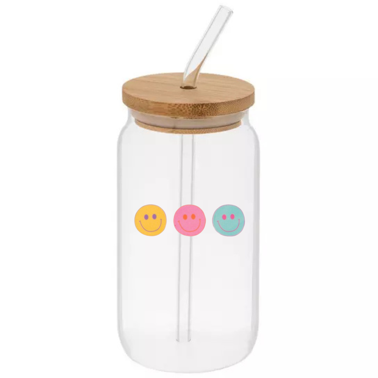 Glass Can Sipper Cup with Straw Charm, Bamboo Lid, and Glass Straw
